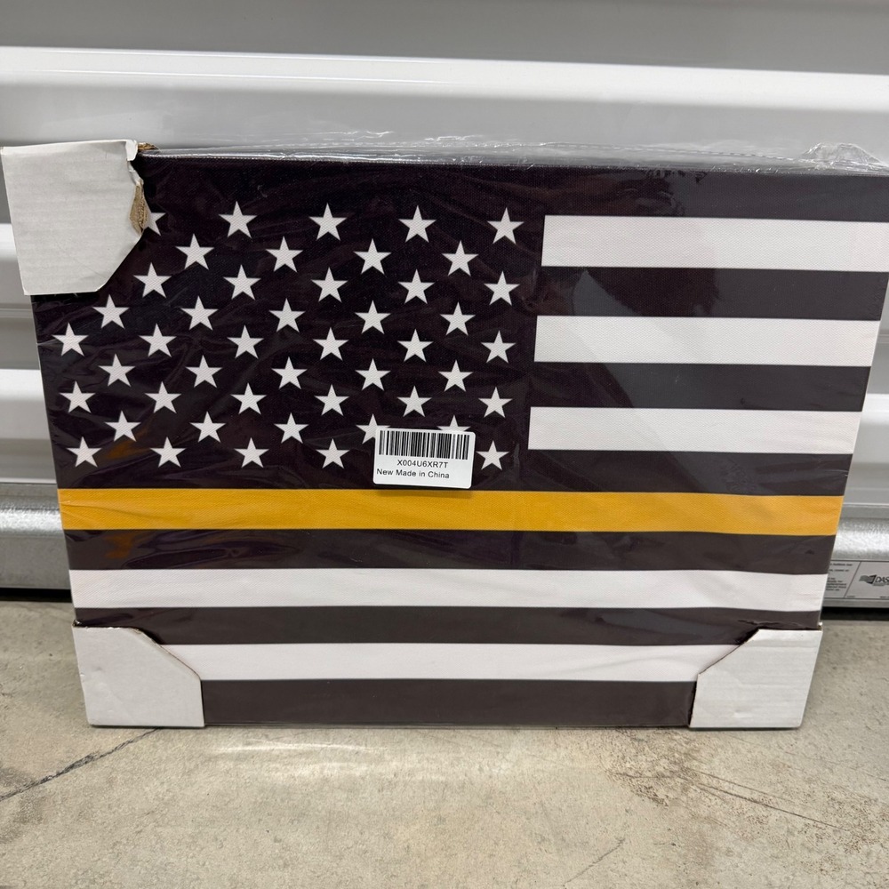 Thin Gold Line American Flag Canvas Wall Art Dispatcher‎ First Responder 12x16